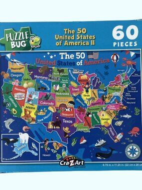 Puzzlebug 50 United States of America II Map Puzzle 60 Pieces Educational